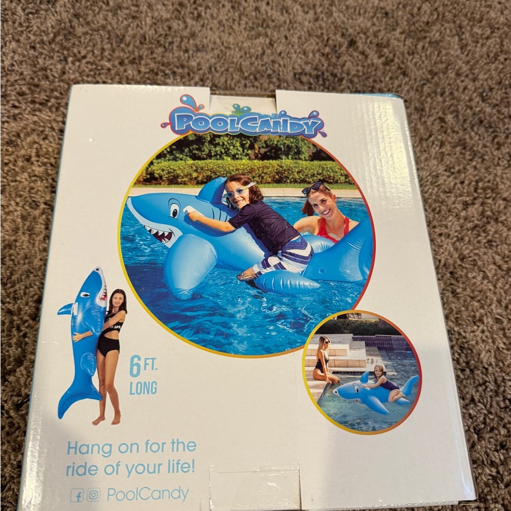 PoolCandy Ride On Inflatable Blue Shark Pool Float, NWT - Picture 2 of 2